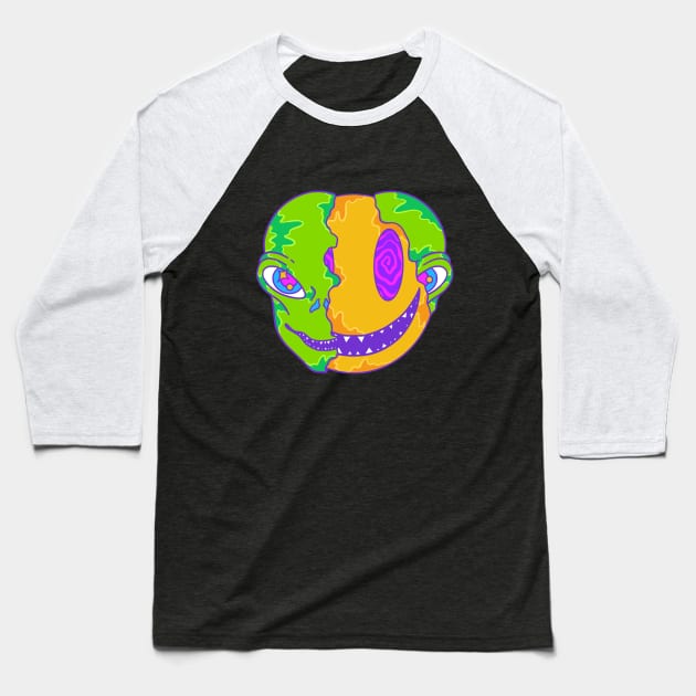 Alien Smile Emoji Psychedelic Baseball T-Shirt by yoy vector